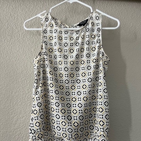 WHBM 100% silk top, size Small Petite in white with navy and gold accents - Picture 1 of 5